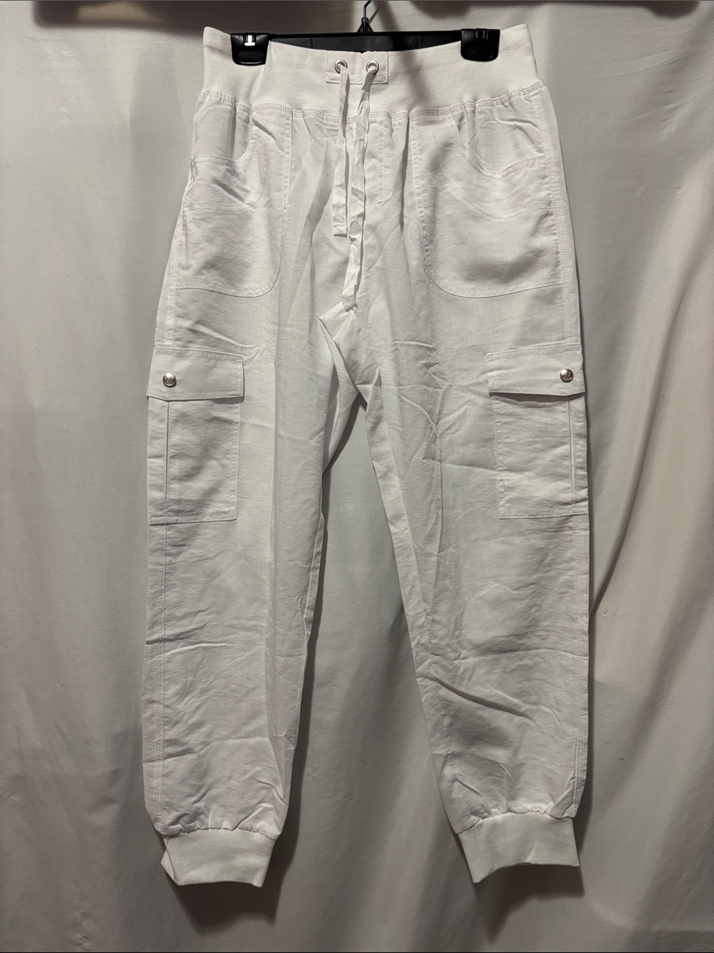 White Cargo Jogger Pants with Drawstring Waist